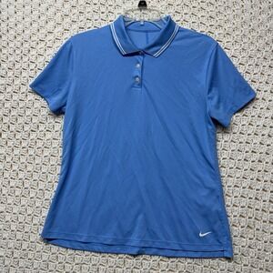 Nike Shirt Women Sz L Blue Authentic Dri-Fit Victory Golf Polo Shirt Short  Slv